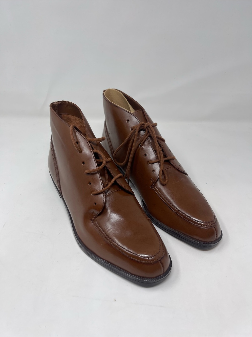 Women's Brown Lace-Up Ankle Boots - Polished Leather
